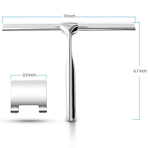 Shower Squeegees Stainless Steel with Self Adhesive Hook Window Squeegees for Shower Doors Bathroom Mirror Wiper, Window Glass Cleaning - size: 10 Inches
