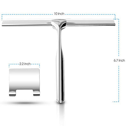 Shower Squeegees Stainless Steel with Self Adhesive Hook Window Squeegees for Shower Doors Bathroom Mirror Wiper, Window Glass Cleaning - size: 10 Inches