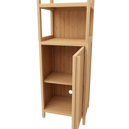 Storage Tall Cabinet with Shutter Door and 3 Tier Shelves, Freestanding Linen Tower Cabinet for Living Room, Kitchen, Bathroom Organizer, Natural
