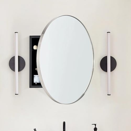 Surface Mount Brushed Nickel Round CircleBathroom Medicine Cabinet with Mirror Circlular Shaped Stainless Steel Metal Framed Medicine Cabinets Bathroom Cabinet with Mirror 24'' Diameter - color: Brushed Nickel, size: 24'' Dia