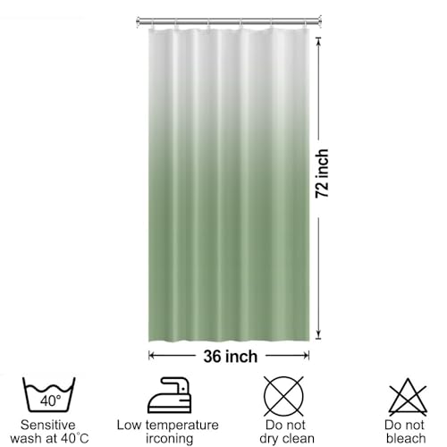 Ombre Light Green Stall RV Shower Curtain with Hooks 36x72inches | Machine Washable Waterproof, Modern Solid Boho Gradient, Bathroom Dorm Hotel Room Divider, Easy to Install, Window Curtain - color: Light Green, size: 36"W x 72"L (Pack of 1)