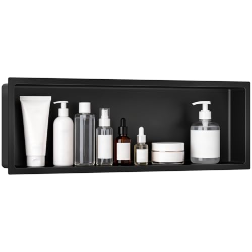 VELPAX No Tile Needed Shower Niche 12"X 36", Bathroom Wall Niche Single Shelf, Stainless Steel Shower Niche for Bathroom, Kitchens, Balconies - color: Black, size: 12"X 36" Single Shelf