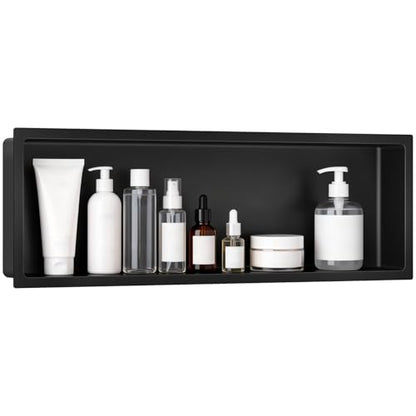 VELPAX No Tile Needed Shower Niche 12"X 36", Bathroom Wall Niche Single Shelf, Stainless Steel Shower Niche for Bathroom, Kitchens, Balconies - color: Black, size: 12"X 36" Single Shelf