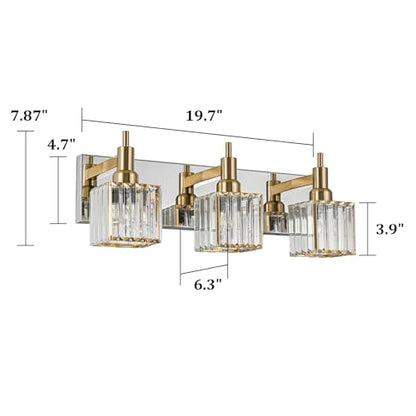 Crystal Bathroom Vanity Light Gold Chrome 3-Light Modern Bathroom Lighting Fixtures Over Mirror Square Wall Sconce - color: Gold Chrome-Square Shade, size: 3-Light
