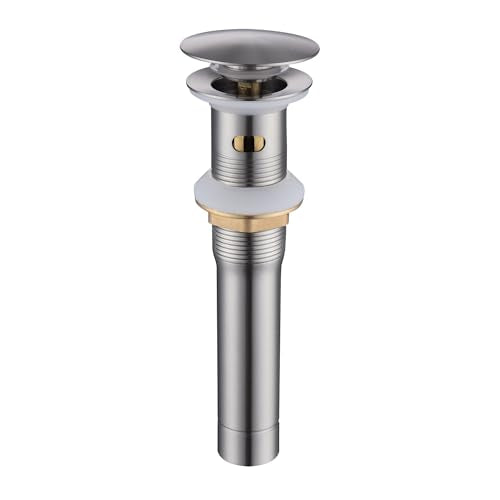 Polished Brushed Nickel Vessel Sink Drain - Bathroom Pop-Up Drain with Detachable Basket Stopper, Anti-Clogging Strainer & Overflow Protection - color: Brushed Nickel, size: with overflow