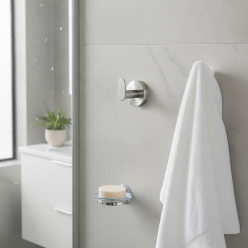 Wall Hook Stainless Steel Adhesive Mount for Bathroom Tile and Glass, Drill-Free Holder for Wet Towels and Robes (1 Piece) - size: 1.93 x 1.97 x 1.61 in