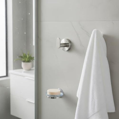 Wall Hook Stainless Steel Adhesive Mount for Bathroom Tile and Glass, Drill-Free Holder for Wet Towels and Robes (1 Piece) - size: 1.93 x 1.97 x 1.61 in