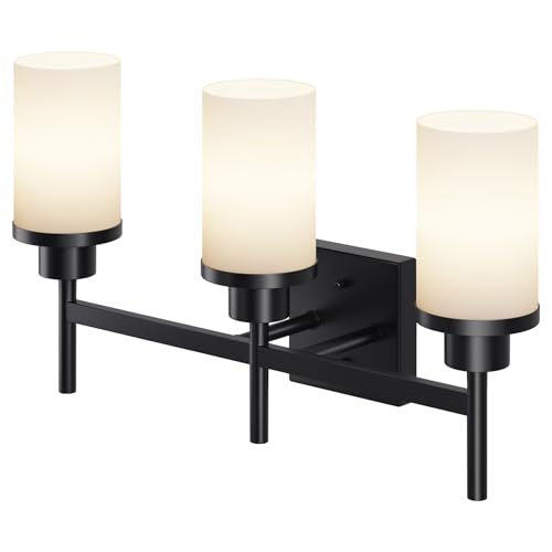 Bathrom Light Fixtures Matte Black 3 Lights Over Mirror, Wall Sconces Lighting with White Frosted Glass Shade for Toilet Washroom Bath T001MB-L3 - color: Matte Black, size: 3-Light