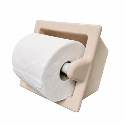 Recessed Ceramic Toilet Paper Holder Wall Mount Niche Bathroom Tissue Roll (Parchment Glossy, Extended – 7" x 7") - color: Parchment Glossy, size: Extended – 7" x 7"