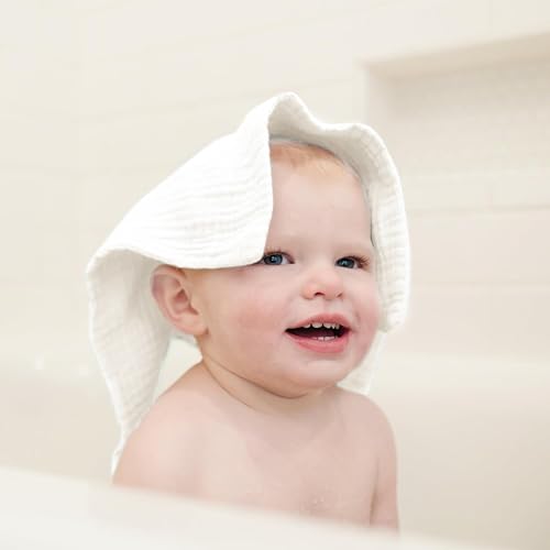 Konssy Baby Muslin Washcloths 7-Pack, 100% Cotton Baby Bath Washcloths, Soft & Absorbent Wash Cloths and Burp Cloths for Newborn Kids Girls & Boys, 11x11 inches - color: White