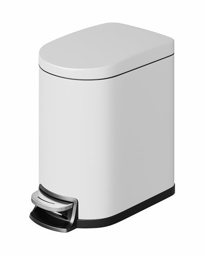 GarveeHome 1.6 Gal Step-On Trash Can, Stainless Steel Small Bathroom Garbage Bin with Soft Close Lid, Slim Space-Saving Design, Removable Inner Bucket for Bathroom, Bedroom, Office, White - color: White, size: 1.6 Gallon