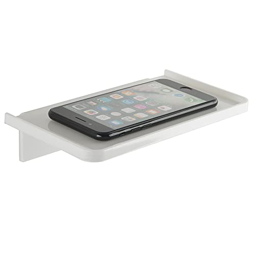 JDYOOMI Acrylic Floating Wall Shelves - Small Stick-on Wall Mounted Phone Shelf Holder Wipes Rack Smart Speaker Shelf for Bathroom,Kitchen,Toilet,Bedroom,Office - White - color: White