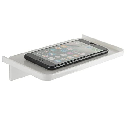JDYOOMI Acrylic Floating Wall Shelves - Small Stick-on Wall Mounted Phone Shelf Holder Wipes Rack Smart Speaker Shelf for Bathroom,Kitchen,Toilet,Bedroom,Office - White - color: White