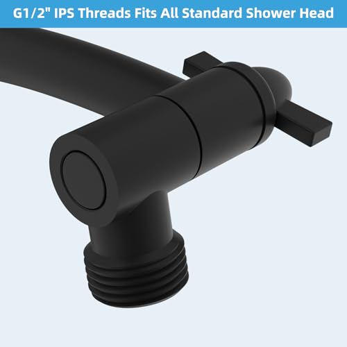 Hibbent All Metal 10'' Shower Head Extension Arm, Matte Black | Solid Brass Adjustable Shower Arm with Lock Joint, Flexible Height & Angle, Universal Connection Shower Head Extender - color: Matte Black, size: 10 Inch
