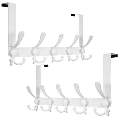 Over Door Hook 2.0 - Upgraded Version - Simple-Assembly, Strong, Heavy-Duty Stainless Steel 5-Tri-Hook Over The Door Hanger Rack, SimpleStrong Series, White, Pack of 2 - color: White