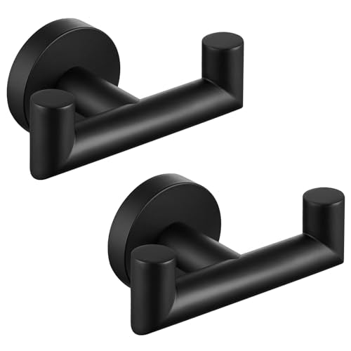 Angle Simple Double Towel Hooks for Bathroom, 2 Pack Robe Hook, Matte Black | Solid Rustproof SUS304 Stainless Steel, Hand Towel Robe Coat Holder for Shower Closet Entryway Kitchen, Screws Mount - color: Matte Black, size: 2 Pack