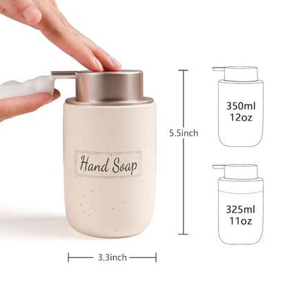 BosilunLife Foaming Soap Dispenser Set-Apricot Ceramic Foam Soap Dispenser | 12oz with Rust Proof Pump, Easy Pressing & Refillable,4Pcs Clear Stickers for Kitchen, Bathroom - 2 Pack - color: Apricot-foam Pump