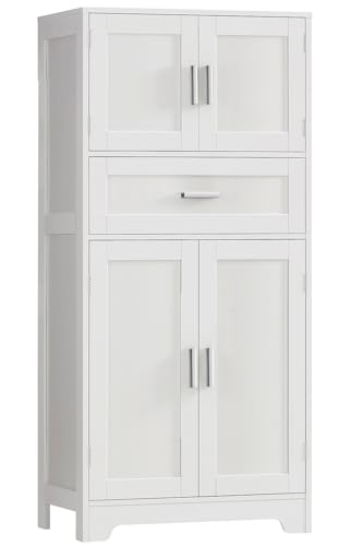 TEENFON Bathroom Storage Cabinet with Adjustable Shelf & Large Drawer | Tall Storage Cabinet with 4 Doors, Kitchen Pantry Storage Cabinets, for Living Room, Dining Room, Entryway, White - color: White, 2 Doors, size: 47.2“H