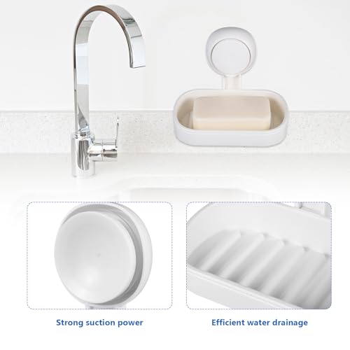 Suction Cup Soap Holder Double Layer Soap Dish Draining Tray White Vacuum Wall-Mount for Shower Bathroom