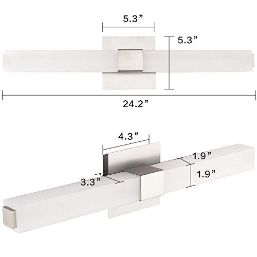LED Bathroom Vanity Light - 24 inch Brushed Nickel Vanity Lights - Modern Bathroom Light Fixtures Over Mirror 6000K Cool White - color: Brushed Nickel - Not Dimmable, size: 24 inch