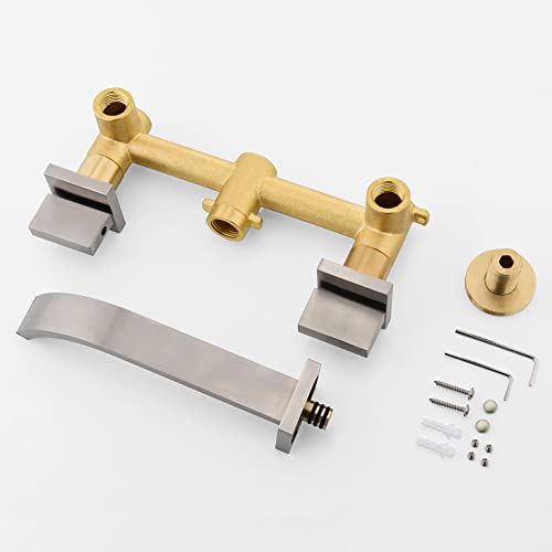 sumerain Brushed Nickel Bathroom Faucet Wall Mount Lavatory Faucet with Rough in Valve - color: Brushed Nickel