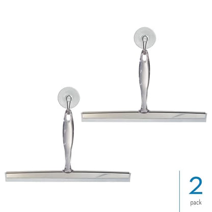 iDesign Bathroom Shower Squeegee, Set of 2, Clear/Stainless Steel | Wall Hook Included - color: Clear/Stainless, style: Pack of 2