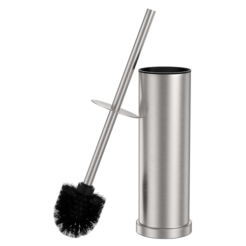 Stain Nickel Toilet Brush and Holder Set，Stainless Steel Heavy Duty Toilet Bowl Brush，Extra Long Handled Modern Toilet Cleaner Brush with Replaceable Head, Removable Inner Bowl, and Splash Protection - color: Stain Nickel, size: 1 Pack
