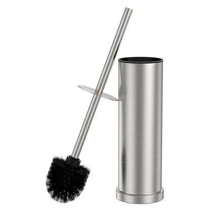 Stain Nickel Toilet Brush and Holder Set，Stainless Steel Heavy Duty Toilet Bowl Brush，Extra Long Handled Modern Toilet Cleaner Brush with Replaceable Head, Removable Inner Bowl, and Splash Protection - color: Stain Nickel, size: 1 Pack