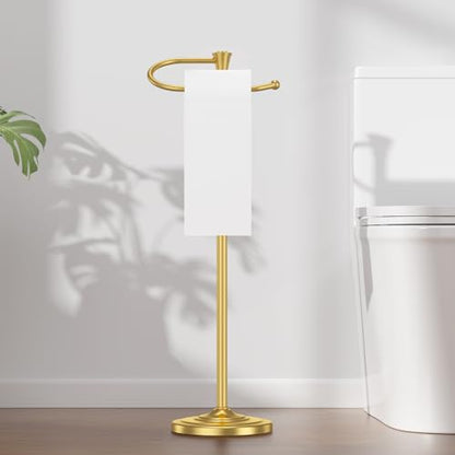 Toilet Paper Holder Free Standing, 25” H Stainless Steel Brass Gold Toilet Paper Stand, Weighted Base Floor Tissue Roll Holder for Bathroom,Toilet Roll Stand - color: Brass Gold