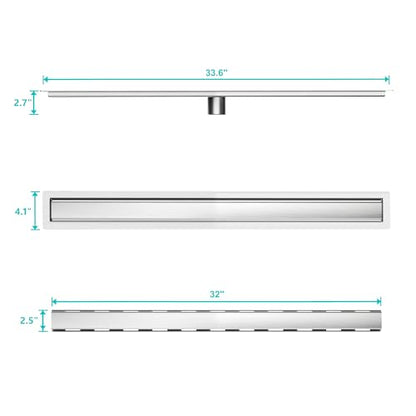 32 inch Linear Shower Drain with Tile Insert Grate Cover | Brushed 304 Stainless Steel Bonding Flange Linear Drain, Low Profile Linear Shower Drain with Hair Strainer - color: 32 in, size: Tile-insert