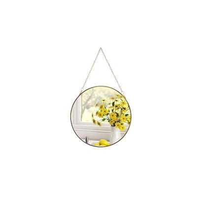 8-inch Modern Round Wall Mirror with Metal Frame and Hanging Chain, Suitable for Entryway, Hallway, or Bathroom Small Gold Metal Frame Mirror (Gold, 8 inch) - size: 8 inch
