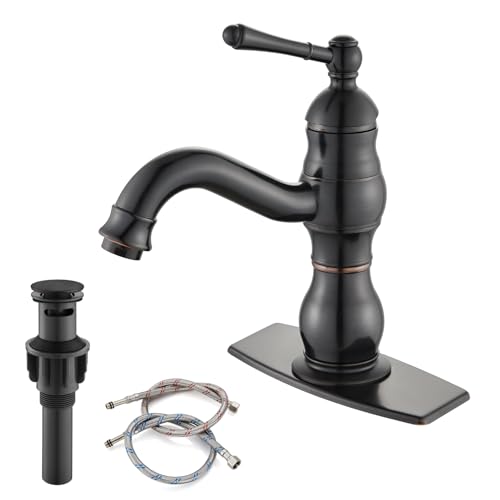 gotonovo Bathroom Faucet 1 Hole Vintage,Oil Rubbed Bronze,5.9” Spout Reach | Bathroom Sink Faucet for 1 or 3 Hole Single Handle,Deck Plate,360° Swivel Spout,Pop Up Drain,cUPC Supply Hoses,for Vanity RV - color: Bronze, size: 5.9" Spout Reach