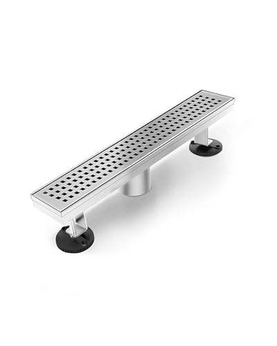 Linear Shower Drain 12 Inch Brushed Nickel, Rectangular Shower Drain | 304 Stainless Steel, Modern, with Grate Removable&Adjustable Leveling Feet, for Bathroom, Kitchen, Remodel Shower, Tile Floor - color: Brushed Nickel, size: 12in