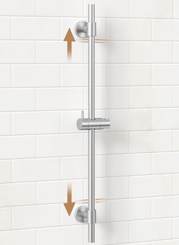 KES All Metal Shower Slide Bar 30-Inch with Adjustable Shower Head Holder | Non-Plastic Shower Sliding Bar with 18/8 Stainless Steel Adjustable Bracket Cover Existing Holes, Brushed Steel - color: Brushed Steel