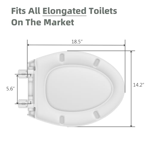 Soft Close Toilet Seat, Fit Elongated and Oval Toilets, Quick Release Hinges for Easy Clean, Two Mounting Options for Easy Installing, Heavy Duty, Never Loosen, White - size: Elongated
