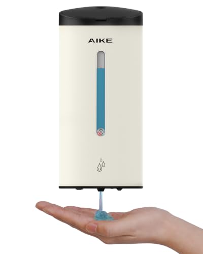 AIKE Classic Automatic Soap Dispenser,25oz for Bathroom,Mattewhite AK1205E | 5-Level Adjustable and Savety Key for Commercial(4*AA Batteries Not Included),No-drill and Screw Wall Mount for Space-Saving - color: Mattewhite Stainless Steel