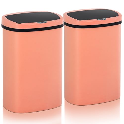 13 Gallon Motion Sensor Kitchen Trash Can, 50L Automatic Sensor Trash Can, Smart Waste Bin with Lid for Kitchen, Bathroom, Bedroom, Home Office, Quiet Open & Easy Clean (Pink,2 Pack) - color: Pink, style: 2 pack