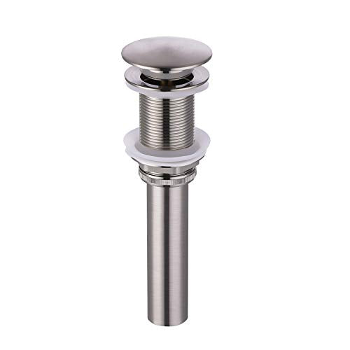 KES Bathroom Sink Drain Without Overflow Vessel Sink Lavatory Vanity Pop Up Drain Stopper Brushed Nickel Finish for 1.6"-1.9" Sink Hole, Brass and Stainless Steel, S2008D-BN - color: Brushed Nickel, style: NO Overflow, 1 Pack