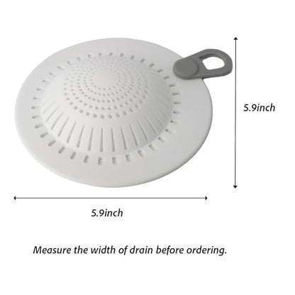 Silicone Drain Hair Catcher for Shower and Bathtub, Raised Dome Design, No Tools Needed, Fits Flat & Pop-Up Drains, 5.9" Wide, Easy to Clean, Anti-Clog Cover (White, 2 Pack)