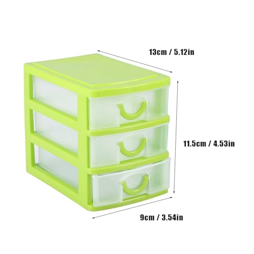 3 Tier Plastic Drawer Organizer with Adjustable Dividers, Compact Detachable Storage Box for Jewelry Makeup Accessories, Multi Purpose Home Office Bathroom Organization (3 Layers of Green)