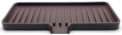 Silicone Soap Dish Tray and Sponge Holder with Drain Chute, Rectangular, Kitchen and Bathroom Sink Organizer (Dark Chocolate, 9"x3.5") - color: Dark Chocolate, size: (MD) 9"x3.5"