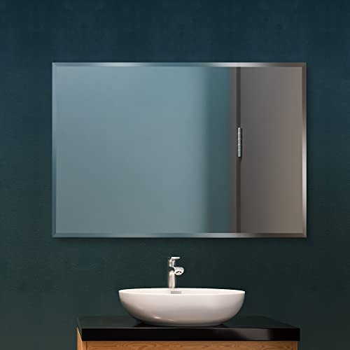36x48 Inch Rectangle Frameless Bathroom Vanity Mirror with Beveled Edge - Shatterproof Wall Mounted Decorative Glass with Safety Backing for Living Room Bedroom Hallway Entryway - Fab Glass and Mirror - size: 48"L x 36"W, style: Rectangle