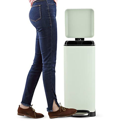 happimess HPM1007E Betty Retro 8-Gallon Step-Open Trash Can with Soft-Close Lid, Fingerprint Resistant, Modern, Minimalistic for Home, Kitchen, Laundry Room, Office, Bedroom, Bathroom, Mint Green | Fingerprint Resistant, Removable Liner, Semi-Rectangular,