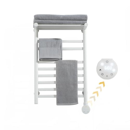 Wall Mounted Towel Warmer Rack, 8 Bars Heated Towel Warmer Rack with Intelligent Digital Display,Built-in Smart Timer,104℉-149℉, with Top Shelf for Bathroom (White)