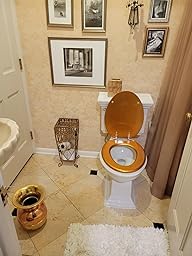 Elongated Toilet Seat Wood Toilet Seat Prevent Shifting with Zinc Alloy Hinges American Standard Size Toilet Seat Easy to Install also Easy to Clean(Elongated,Sparkling Classical Gold) - color: Classical Gold, size: Elongated