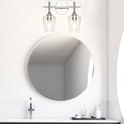 Ralbay Chrome Bathroom Light Fixtures 2-Lights with Clear Glass Modern Wall Mount Lighting Industrial Farmhouse Bathroom Vanity Lights Wall Sconce Chrome - color: Chrome, size: 2-Light
