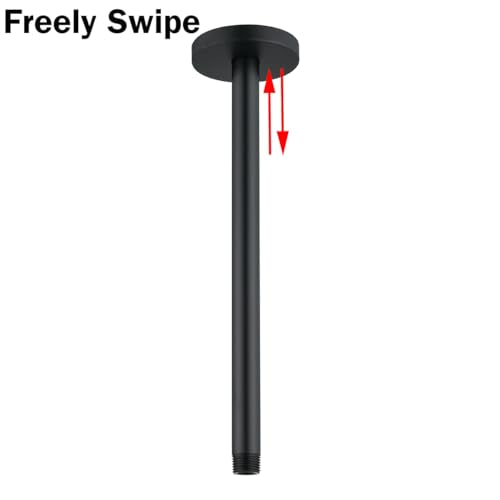 RANDOM Shower Arm with Flange,12 Inches Ceiling Mount Shower Head Extension Arm Straight Arm Ceiling-Mounted For Fixed Shower Head,Matte Black.RD91038-12MB - color: 12″ Matte Black(Round Flange)