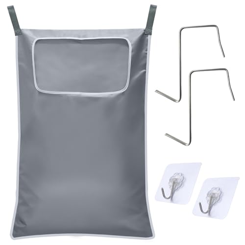 XL Door Hanging Laundry Hamper with 2 Hooks, 31.4x19.2" Gray | Tear-Resistant 600d Oxford Fabric Hanging Laundry Bag For Bedroom & Bathroom. Heavy-Duty Door Hanging Hamper. - color: GRAY
