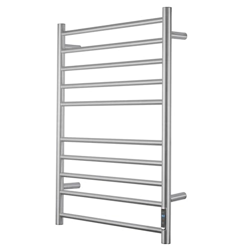 Heated Towel Racks for Bathroom, Wall Mounted Electric Towel Warmer Racks with Timer & Temperature Control, 10 Bar Stainless Steel Towel Heater for Bathroom, Brushed Silver, Plug-in - color: Round-brushed Silver, size: 10 Bars