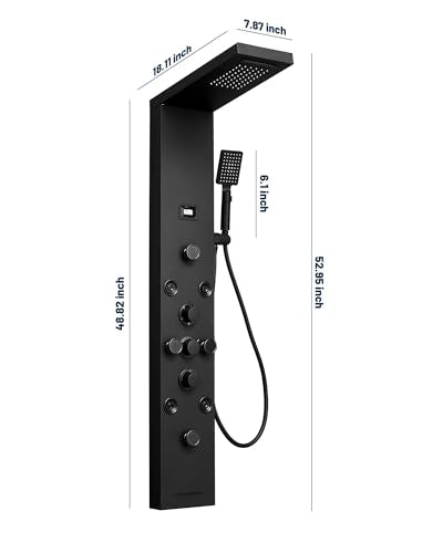 5 IN 1 Shower Panel Stainless Steel Shower Tower Panel System Matte Black | Rainfall Waterfall Shower Head with Handheld Shower Massage Body Jets with Tub Spout Shower System by Homevacious - color: Matte Black, style: 5 In 1 Shower Panel